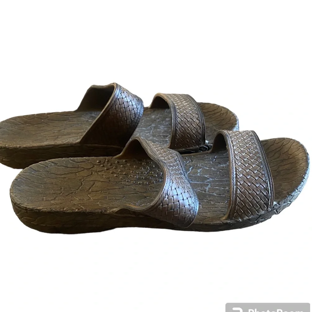 Pali Hawaii Men's Brown Alligator Pattern Slip On Casual Sandal Slide Size US 10
